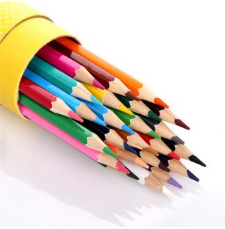 可爱娃娃彩色铅笔圆纸桶装12色木杆铅笔