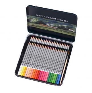 水溶性彩色铅笔铁盒装48色木杆铅笔