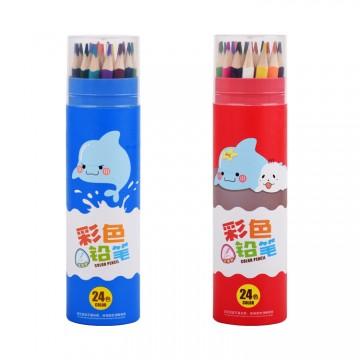 跳跳海豚三角木杆圆纸筒24色彩色铅笔(G-2629(24))