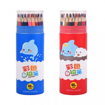 跳跳海豚三角木杆圆纸筒48色彩色铅笔(G-2631(48))