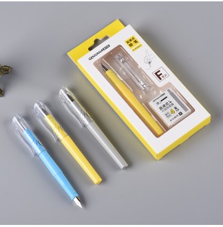 练字书法笔透明短笔杆换墨囊F型套装钢笔(G-67001T)