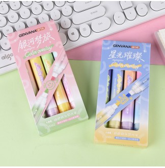银河梦旅双头叠色4支装荧光笔